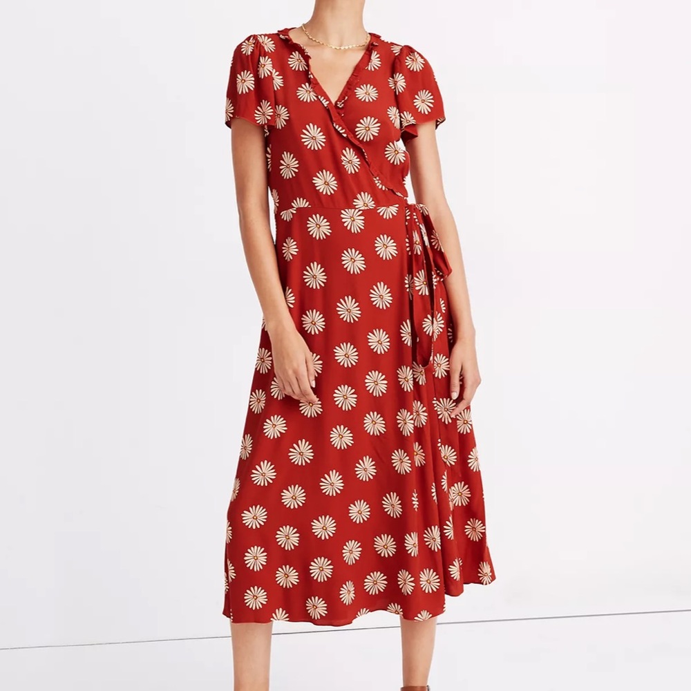 Madewell Ruffle-Edge Wrap Midi Dress in Daisy Daydream